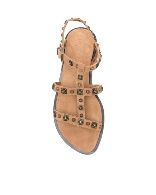 Ash Brown Round-Toe Studded Flat Sandals