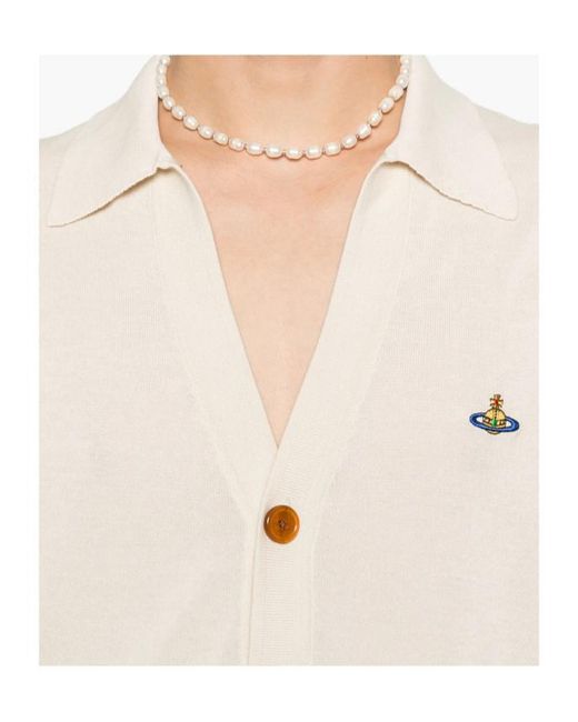 Vivienne Westwood White Button-Front Knit Polo Shirt for men