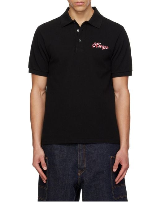 KENZO Black Winter Holidays Embroidered Slim Polo Shirt for men