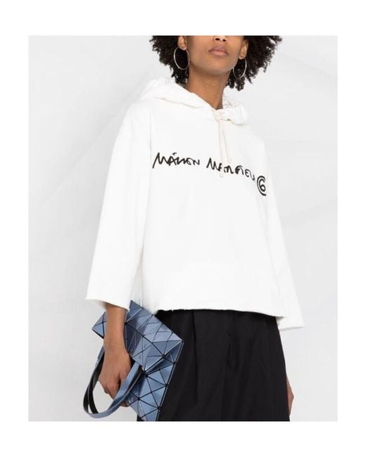 MM6 by Maison Margiela White Cropped Logo-Print Hoodie
