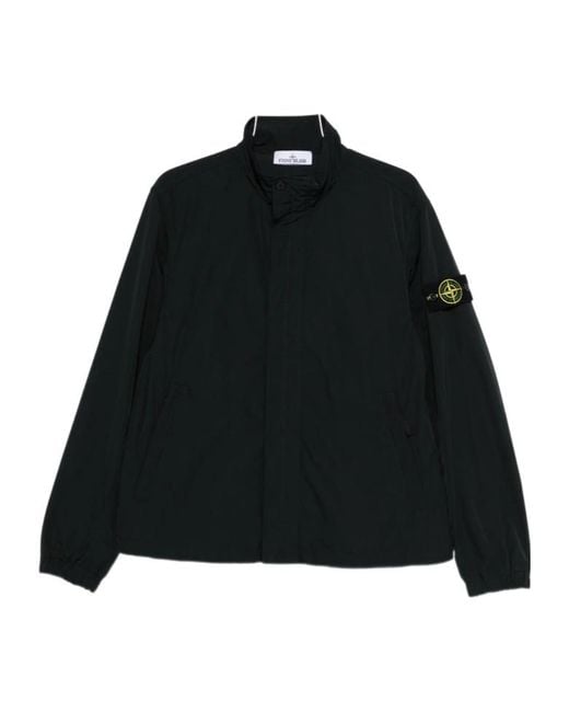 Stone Island Black Logo Patch High Neck Jacket for men
