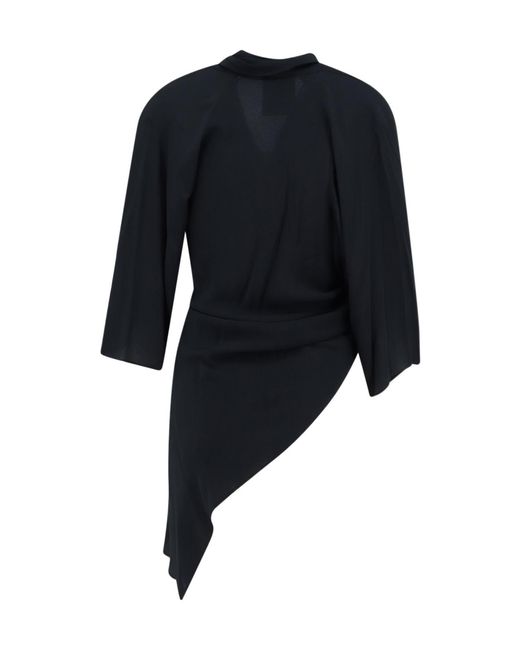 Semicouture Black V-Neck Pleated Blouse