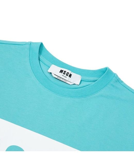 MSGM Blue Round-Necked Logo T-Shirt