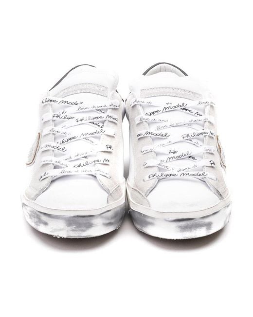 Philippe Model White Prsx Dirt Marks Low-Top Sneakers