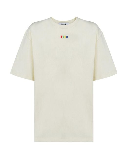 MSGM White Logo Embroidered Crewneck T-Shirt