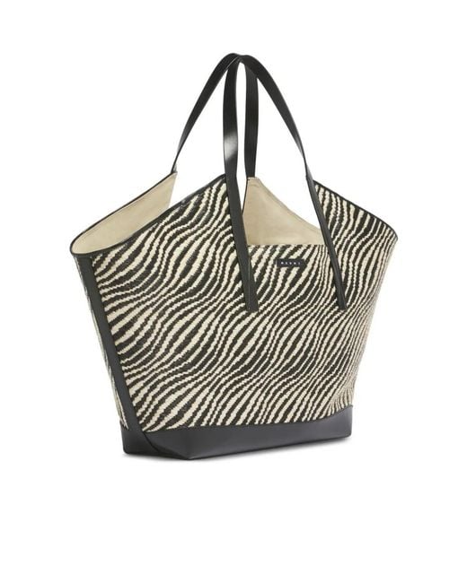 Marni Gray Logo Patch Waves Tote Bag