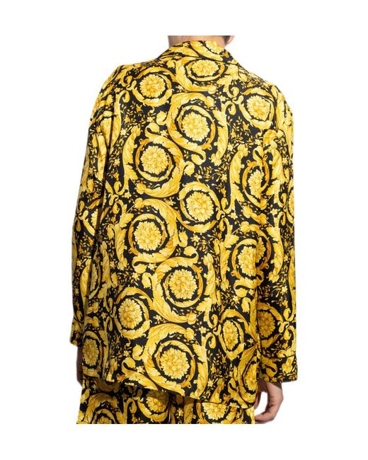 Versace Yellow Baroque Pattern Long Sleeved Pajama Shirt for men