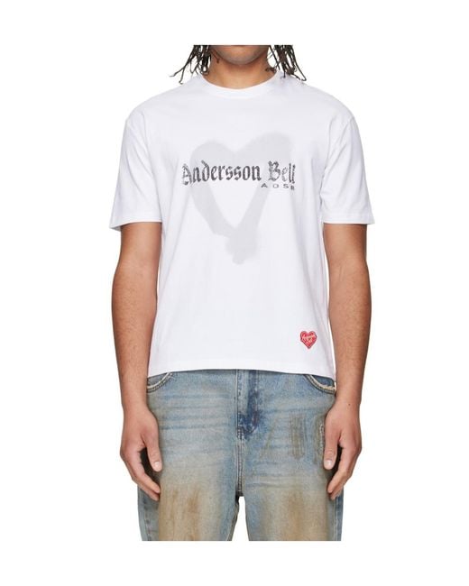 ANDERSSON BELL White Heart-Patterned T-Shirt for men