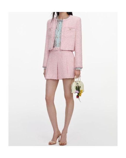 Self-Portrait Pink Sequin-Embellished Bouclé Jacket