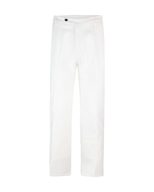 Eleventy White Button-Fastening Cotton-Blend Trousers for men