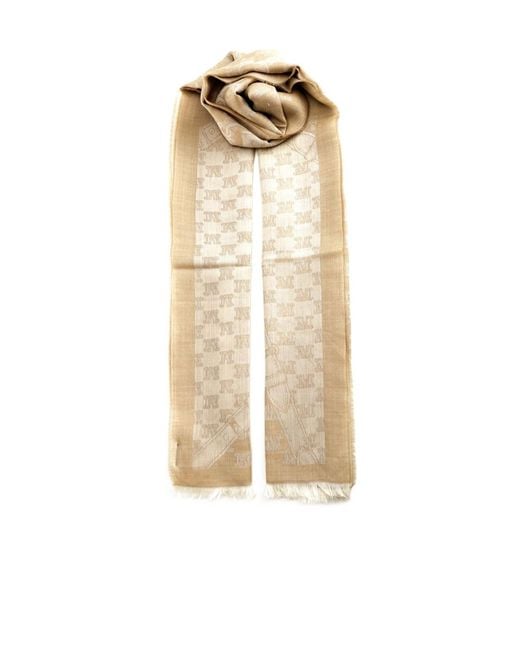 Max Mara Natural Monogram-Pattern Fringed Scarf
