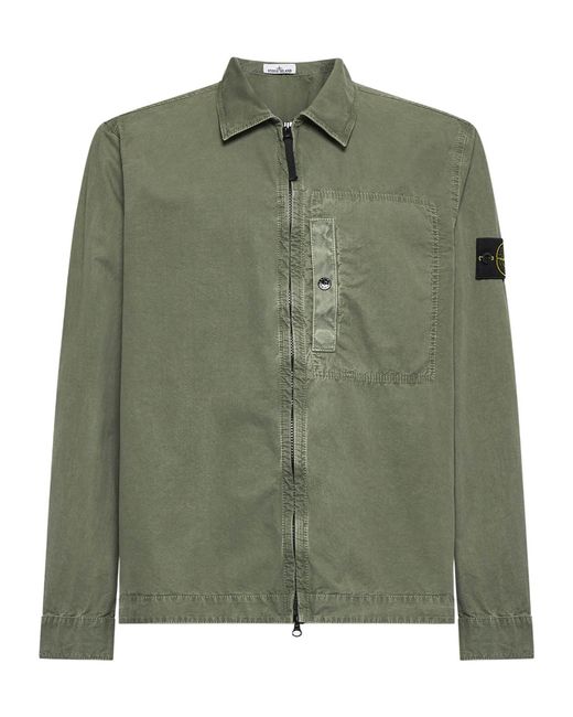 Stone Island Green Compass Patch Zip-Up Shirt Jacket for men