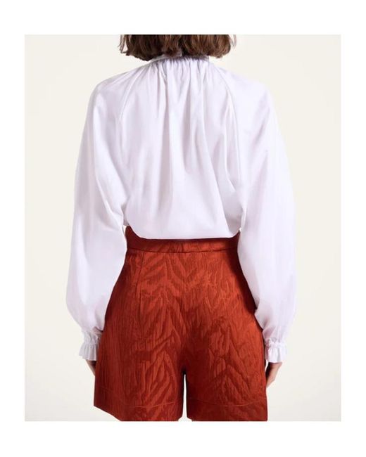 LaDoubleJ White Tie-Neck Cotton Blouse