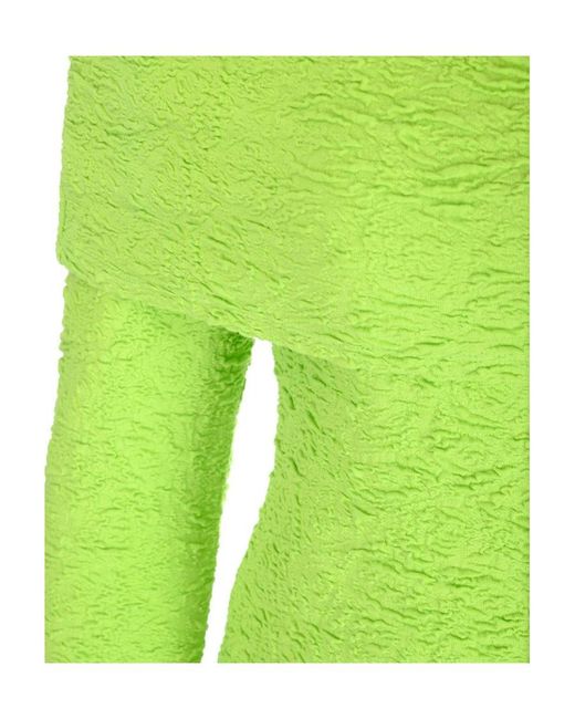 MSGM Green Embossed Off-Shoulder Long Sleeved Top