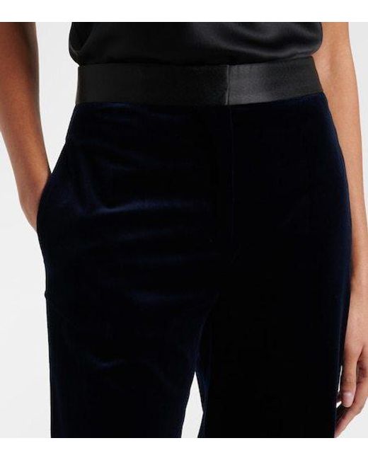 Victoria Beckham Blue Satin-Trimmed Velvet Wide-Leg Pants