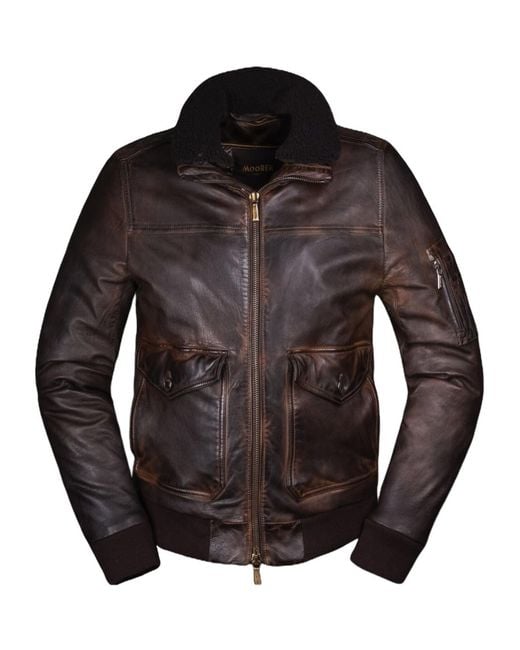 Moorer Black Long-Sleeved Leather Jacket for men