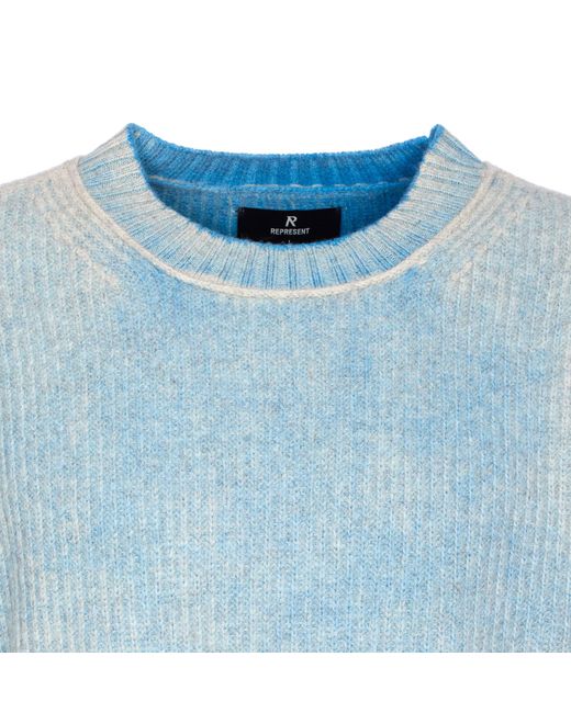 Represent Blue Distressed Crewneck Jumper for men