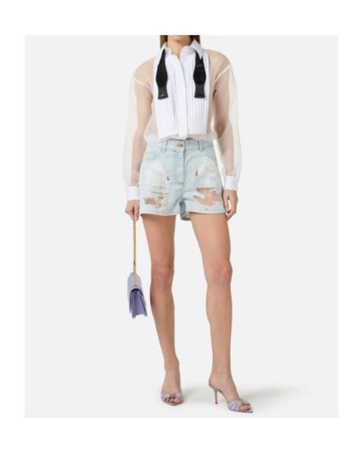 Elisabetta Franchi Blue Bow Tie Distressed Romper Suit