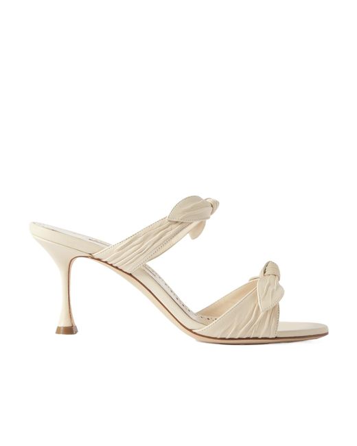 Manolo Blahnik White Lollo Bow-Trimmed High-Heeled Sandals