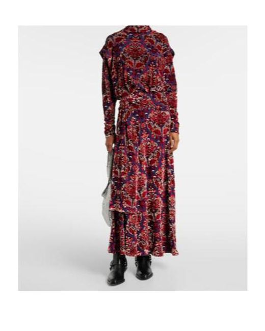 Rabanne Red Draped Jacquard Maxi Dress