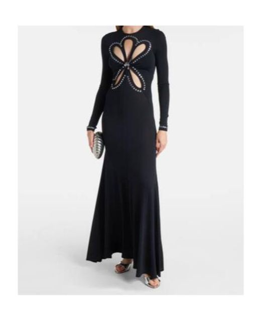 Rabanne Black Cutout Embellished Jersey Maxi Dress
