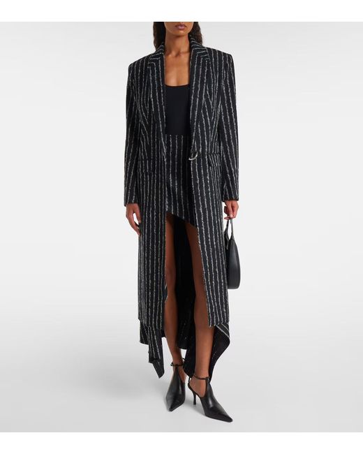 Mugler Black Fine Striped Long-Sleeve Coat