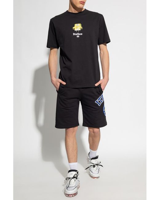 Gcds Black Graphic-Printed Crewneck T-Shirt for men