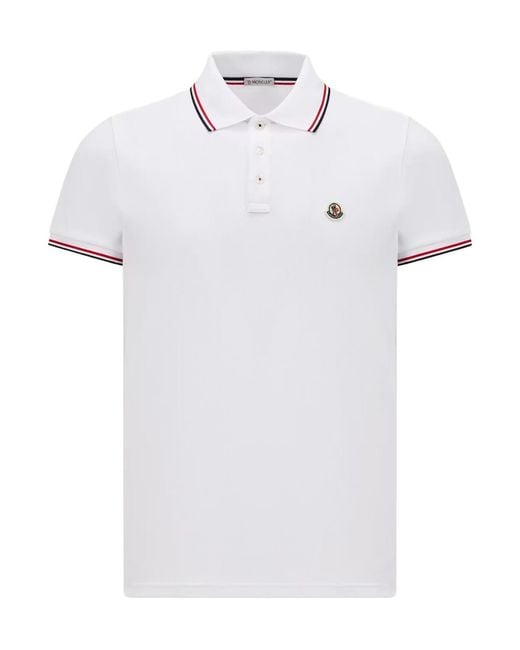 Moncler White Logo Patch Short-Sleeved Polo Shirt for men