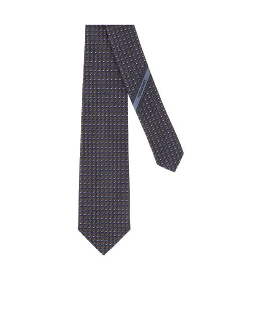 Ferragamo Blue Ferragamo Geometric Patterned Pointed Tip Tie for men