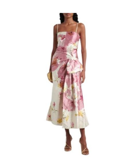 Erdem Pink Floral Gathered Midi Dress