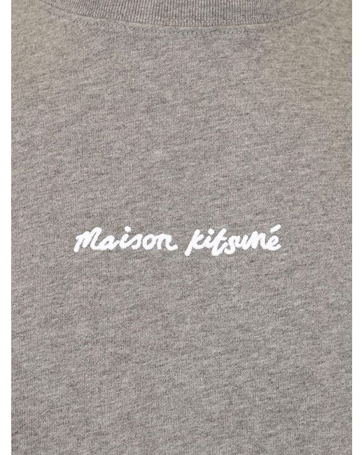 Maison Kitsuné Gray Maison Kitsuné Logo Embroidered Crewneck T-Shirt for men
