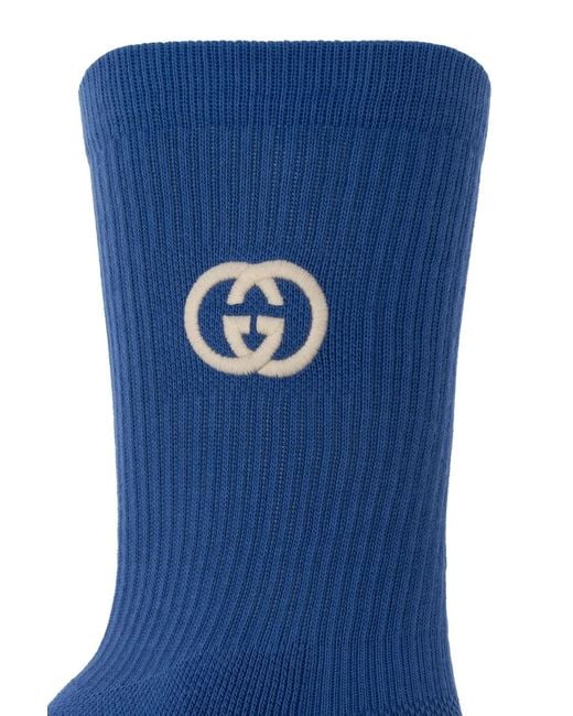 Gucci Blue Interlocking-G Cotton Ankle Socks for men