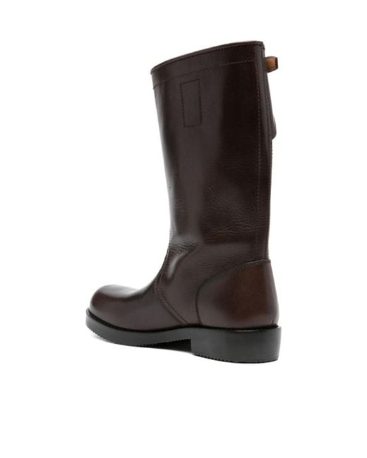 Dries Van Noten Brown Round Toe Buckled Detailed Boots for men