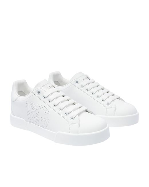 Dolce & Gabbana White Portofino Dg Logo Perforated Sneakers