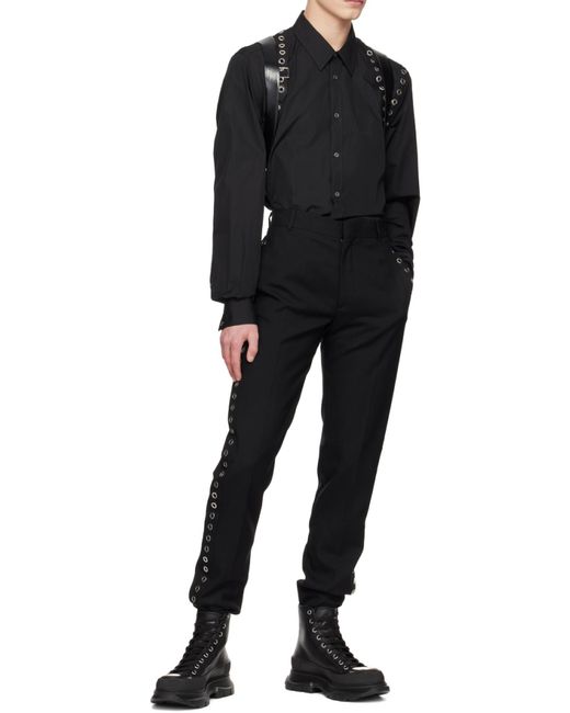 McQueen Black Tread Slick Lace-Up Boots for men