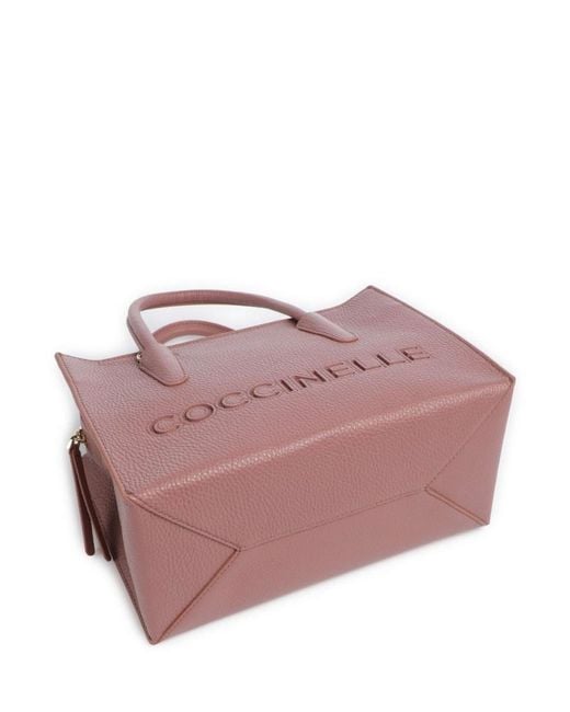 Coccinelle Pink Structured Logo Tote Bag