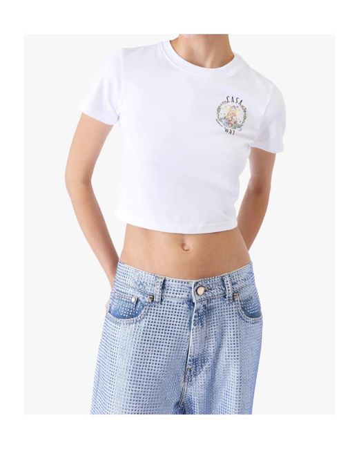 Casablanca White Casa Way Cropped T-Shirt