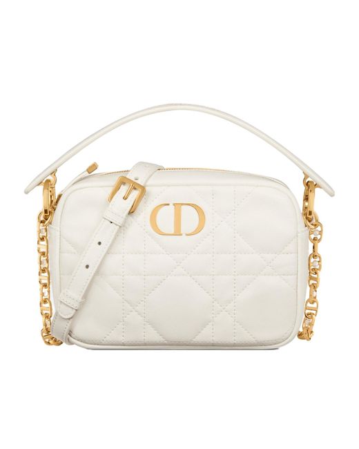 Dior White Small Caro Top Handle Camera Bag