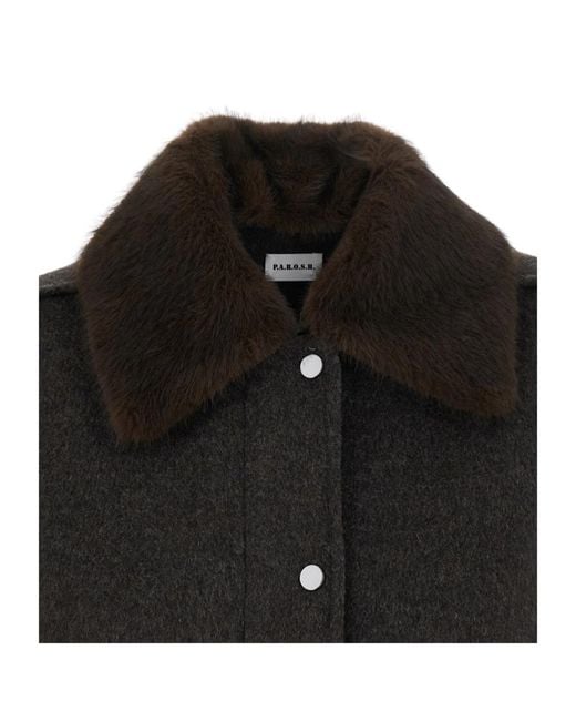 P.A.R.O.S.H. Black P.A.R.O..H. Faux Fur Collar Wool Jacket