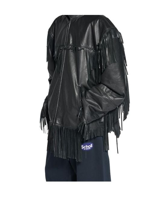 Balenciaga Black Fringed Hooded Leather Jacket for men