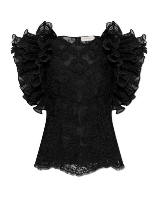 Zimmermann Black Ruffled Lace Top