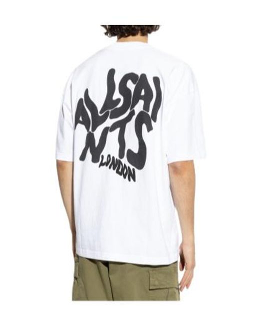 AllSaints White Logo Printed Crewneck T-Shirt for men