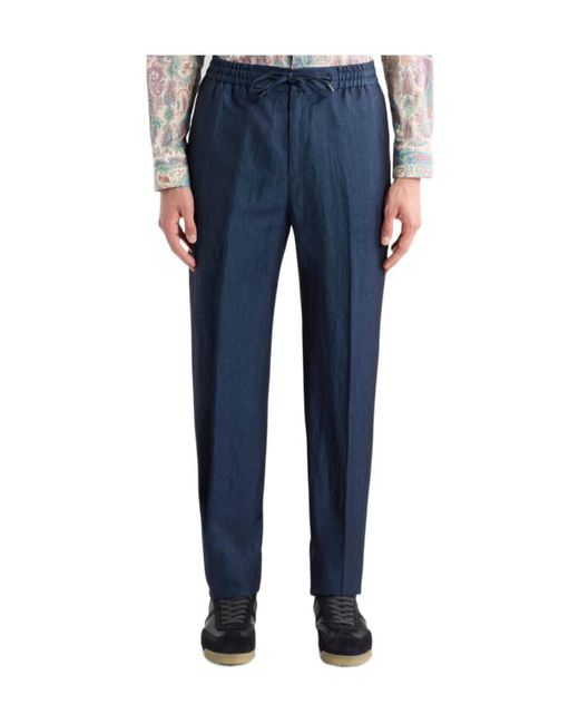 Etro Blue Drawstring Tapered Leg Trousers for men