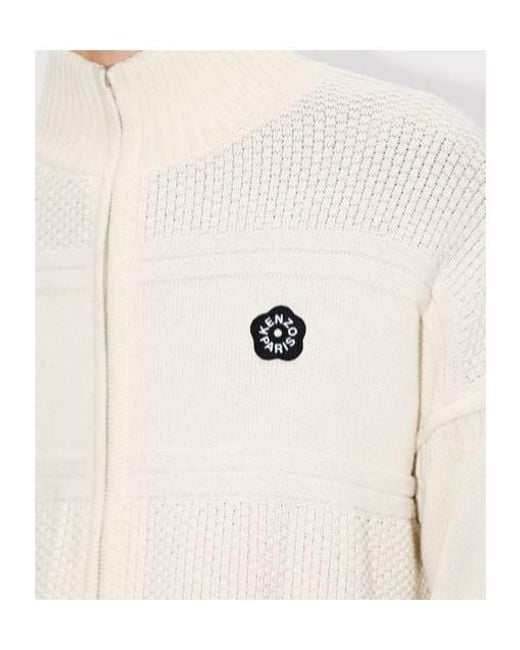 KENZO White Zip-Up Logo Patch Cardigan for men