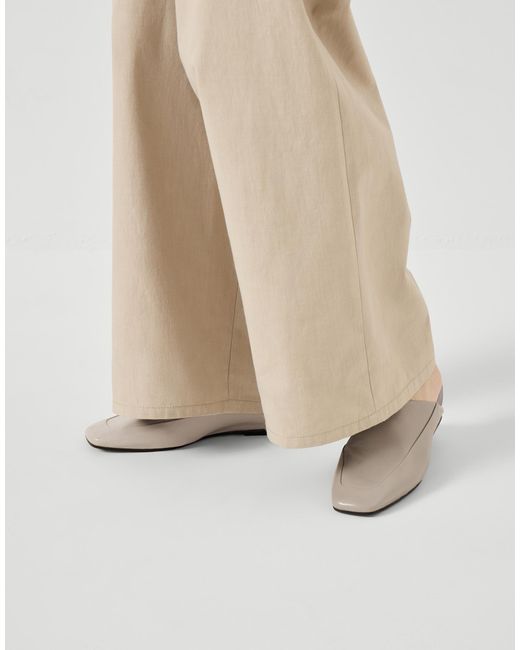 Brunello Cucinelli White Square-Toe Leather Flat Mules
