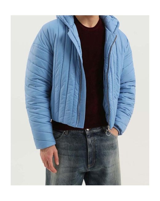 1989 STUDIO Blue Quilted Hooded Coat for men
