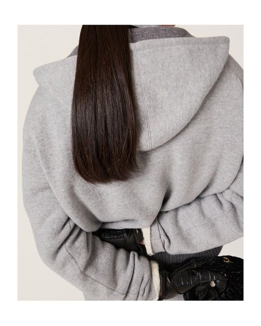 Miu Miu Gray Double Cashmere Zipper Hoodie Cardigan