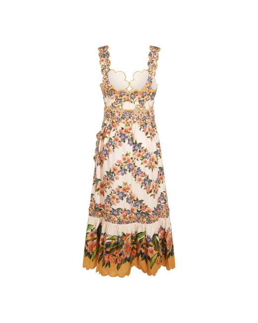 Farm Rio Metallic Hilo Strip Cutout Midi Dress
