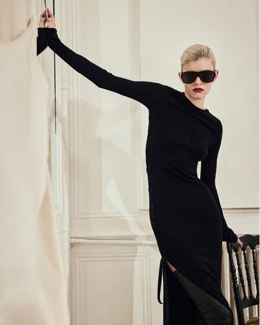 Saint Laurent Black Lace-Up Long-Sleeved Dress