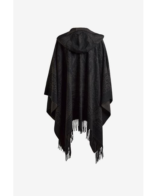 Etro Black Paisley-Print Hooded Poncho